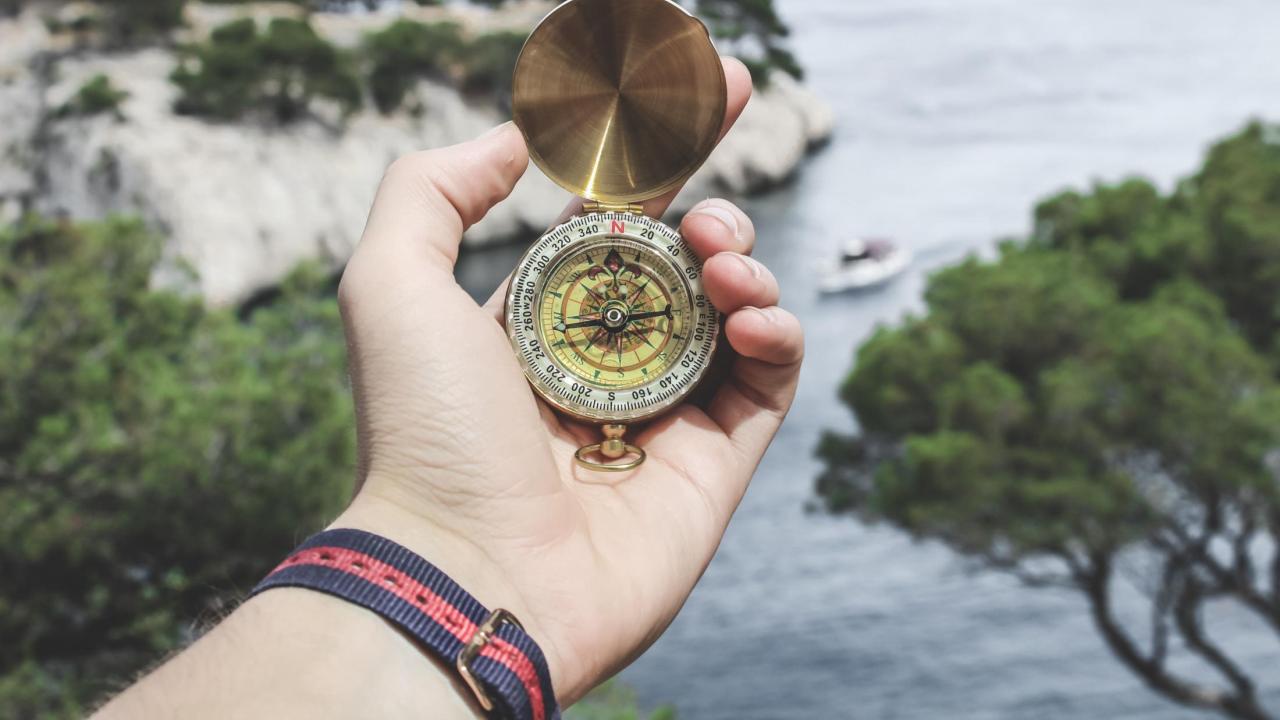 hand with compass