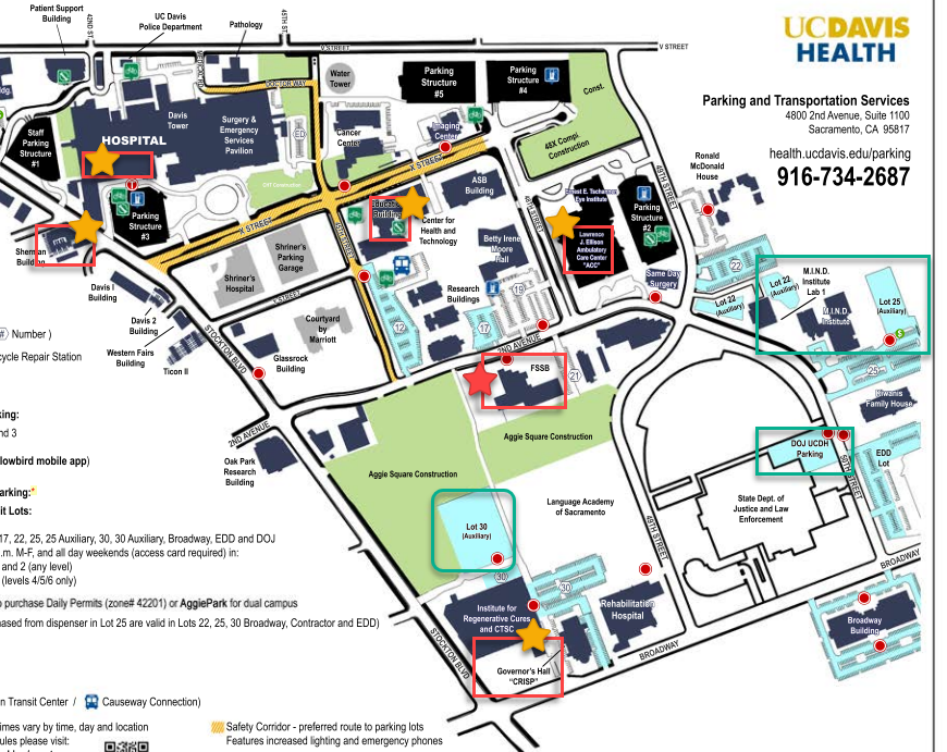 map of sac campus with food options identified